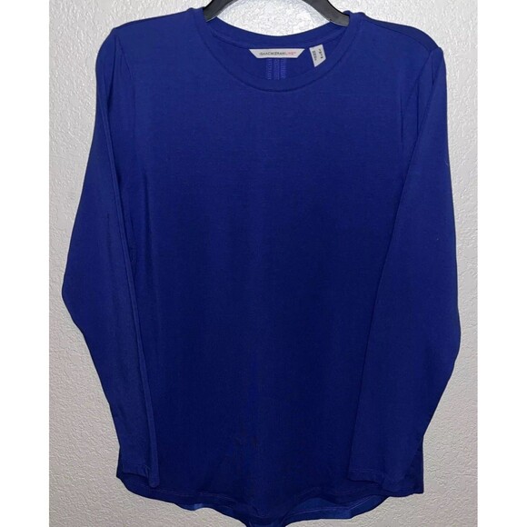 Isaac Mizrahi Live! Mixed Media Crew Neck Top w/ Back Detail Women Sz S Blue - Picture 5 of 8